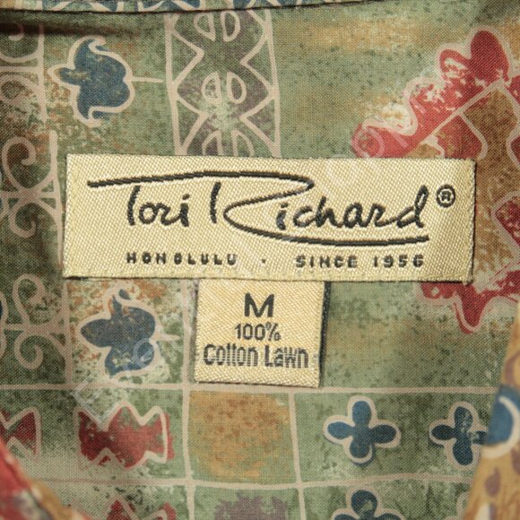 Tori Richard Shirt Mens Medium Green Hawaiian Floral Vintage Cotton Button Down - Picture 4 of 4